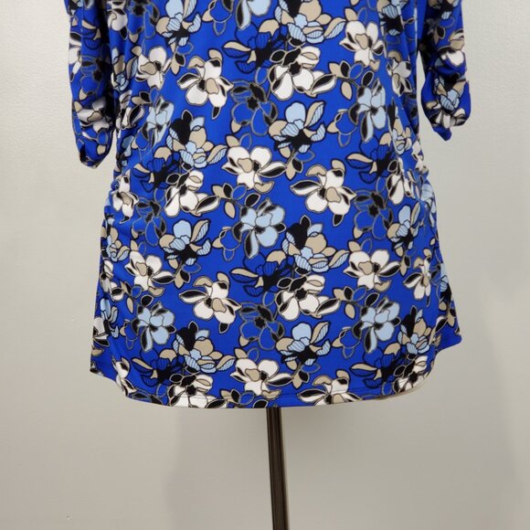 Dana Buchman Multi-Color Floral Pullover Stretchy Top with Ruching Size XL - Picture 3 of 14